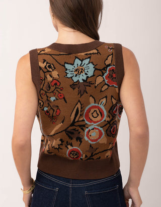 Noella Jacquard Vest Tabby Floral Brown