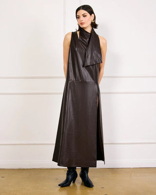 Maddox Scarf Leather Maxi Dress Dark Brown