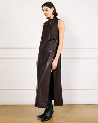 Maddox Scarf Leather Maxi Dress Dark Brown
