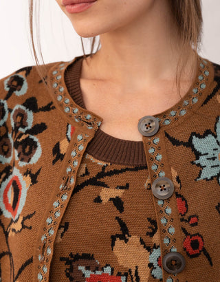 Francesca Jacquard Cardigan Tabby Floral Brown