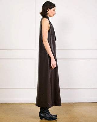 Maddox Scarf Leather Maxi Dress Dark Brown