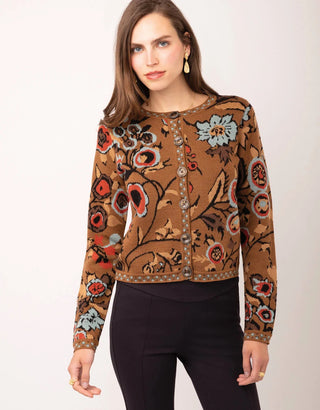 Francesca Jacquard Cardigan Tabby Floral Brown