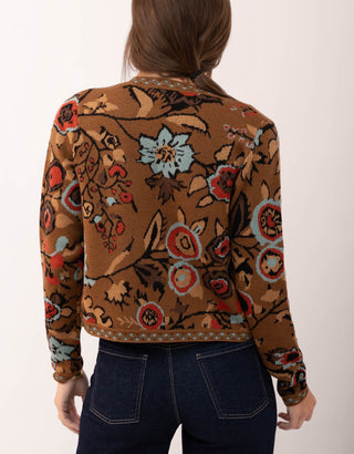Francesca Jacquard Cardigan Tabby Floral Brown