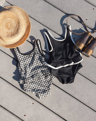 Skirted One Piece Black Gingham