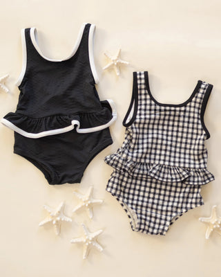 Skirted One Piece Black Gingham