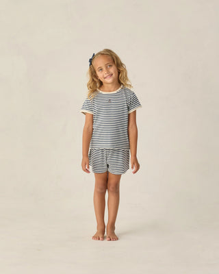 Pointelle Tee Navy Stripe
