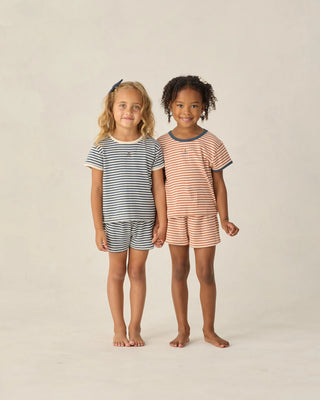 Pointelle Tee Navy Stripe