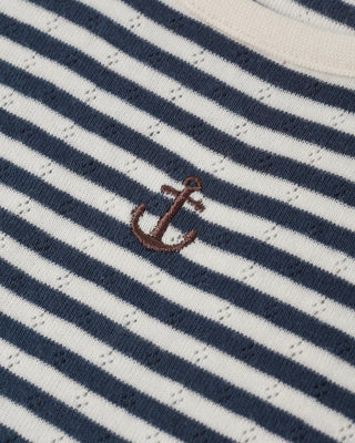 Pointelle Tee Navy Stripe