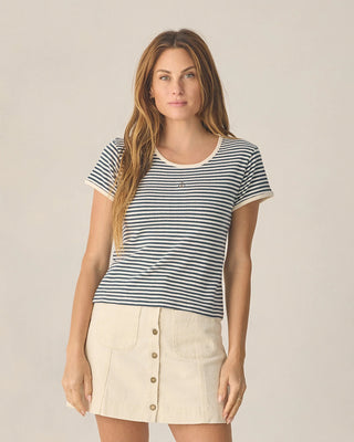 Women’s Pointelle Tee Navy Stripe
