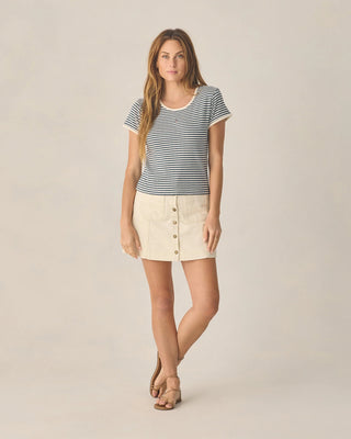 Women’s Pointelle Tee Navy Stripe