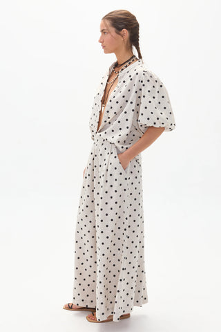 Bubble Linen Shirt Natural and Black Polka Dots