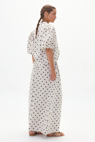 Bubble Linen Shirt Natural and Black Polka Dots