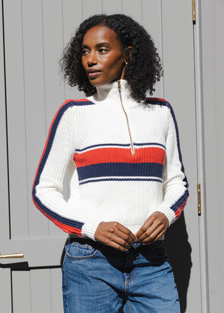 Aspen Quarter Zip Sweater Retro Block Ivory/Red/Navy