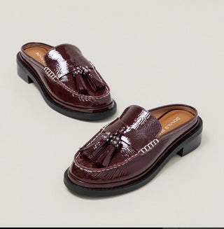 Bambie Slide Loafer Bordeaux Crinkle Patent