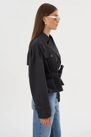 Quinn Cropped Trench Coat Black