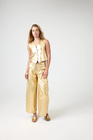 Culotte Metallic Linen Pants Gold