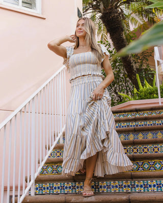 Women’s Ruffle Tiered Maxi Skirt Valencia Stripe Natural