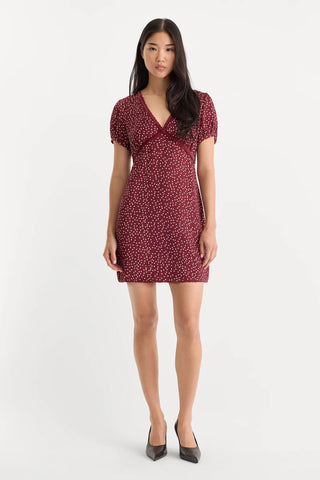 Woven V-Neck Dress Berry Noir Print