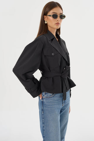 Quinn Cropped Trench Coat Black
