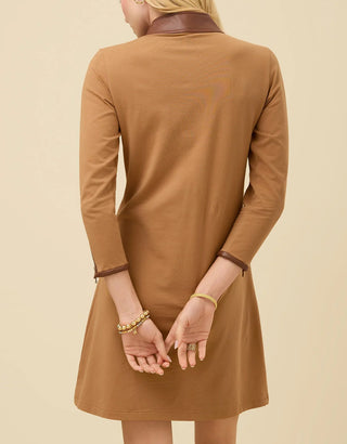 Nora Half Zip Dress With Vegan Leather Brown Sugar