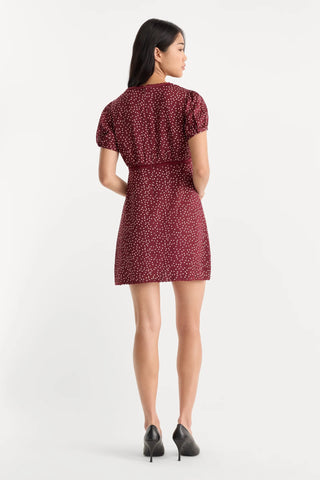 Woven V-Neck Dress Berry Noir Print