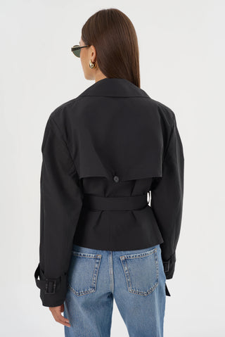 Quinn Cropped Trench Coat Black