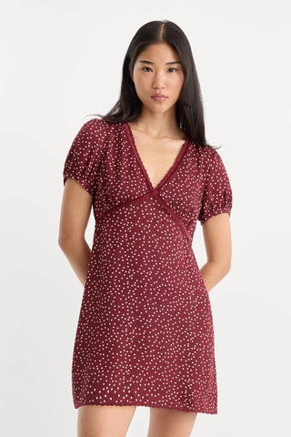 Woven V-Neck Dress Berry Noir Print