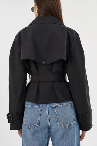 Quinn Cropped Trench Coat Black