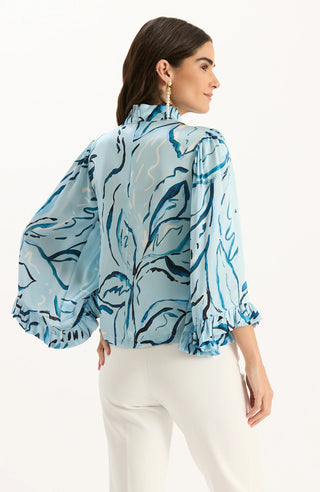 Sarah Charmeuse Mockneck Iced Blue Top
