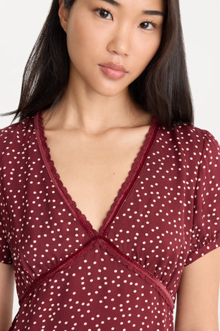 Woven V-Neck Dress Berry Noir Print