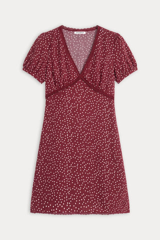 Woven V-Neck Dress Berry Noir Print