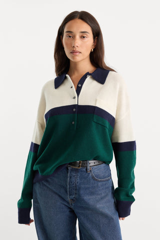 Oversized Rugby Sweater Forest Blocked Stripe