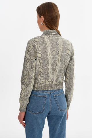 Kordella Reversible Leather Bomber Jacket Charcoal Snake