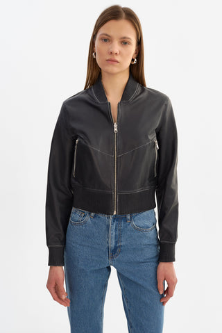 Kordella Reversible Leather Bomber Jacket Charcoal Snake
