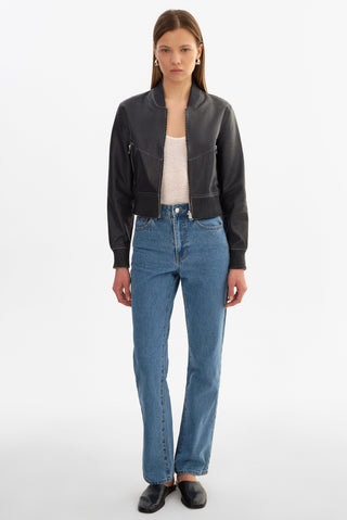 Kordella Reversible Leather Bomber Jacket Charcoal Snake