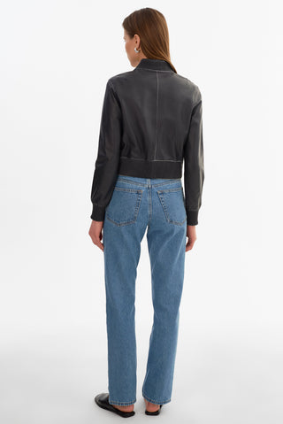 Kordella Reversible Leather Bomber Jacket Charcoal Snake