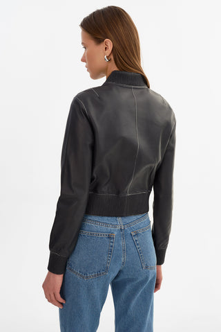 Kordella Reversible Leather Bomber Jacket Charcoal Snake