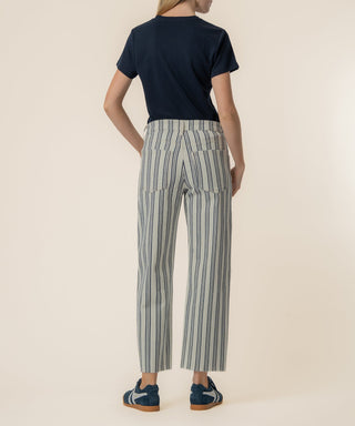 Gwen Stripe Twill High Rise Wide Straight Leg Pant Ivory & Navy
