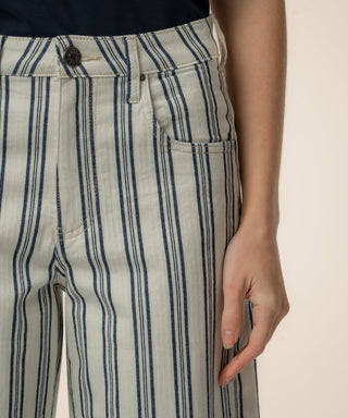 Gwen Stripe Twill High Rise Wide Straight Leg Pant Ivory & Navy