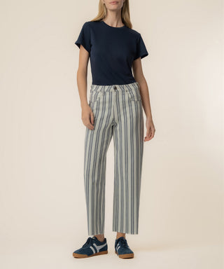 Gwen Stripe Twill High Rise Wide Straight Leg Pant Ivory & Navy