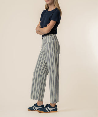 Gwen Stripe Twill High Rise Wide Straight Leg Pant Ivory & Navy