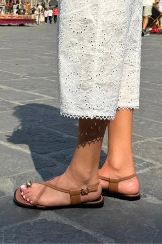 Laney Strappy Gold Toe Loop Sandal Brown