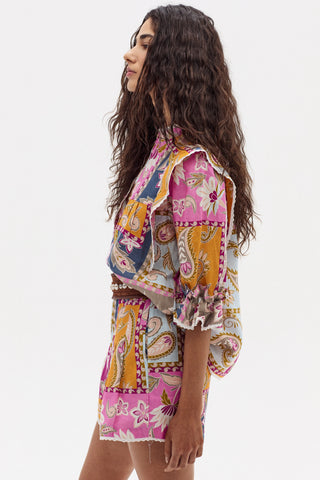 Folk Linen Shirt Calypso Print