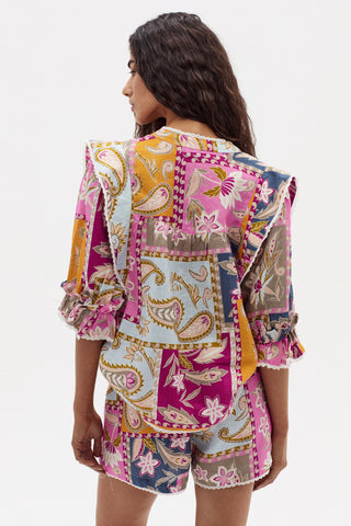 Folk Linen Shirt Calypso Print