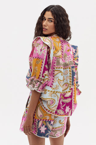 Folk Linen Shirt Calypso Print