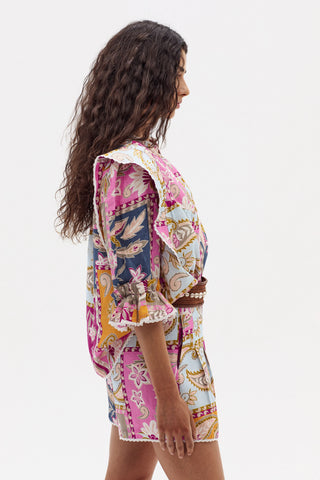 Folk Linen Shorts Calypso Print