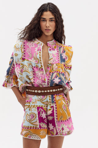 Folk Linen Shirt Calypso Print