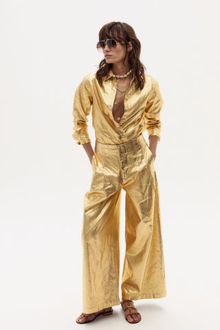 Culotte Metallic Linen Pants Gold
