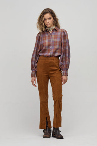 Camille Linen Shirt Hazelnut Checks