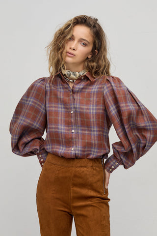 Camille Linen Shirt Hazelnut Checks